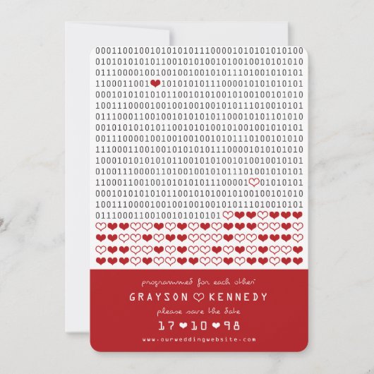Save The Date Geek Programmé Pour L'Amour Simple Code Binaire Ph (Devant)