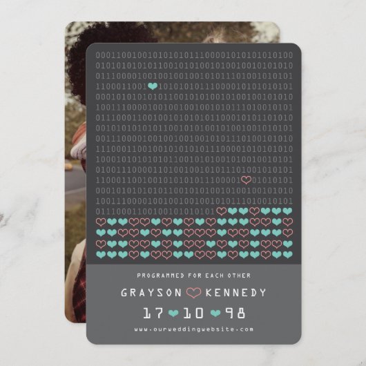 Save The Date Geek Programmé Pour Love Binary Code Enregistrer L (Devant / Derrière)