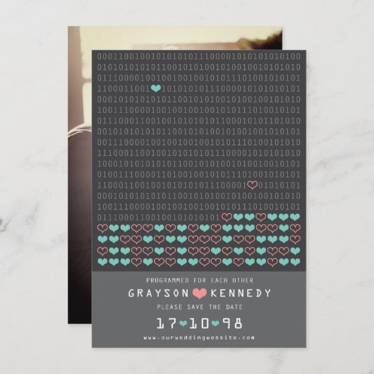 Save The Date Geek Programmé Pour Love Binary Code Enregistrer L (Devant / Derrière)