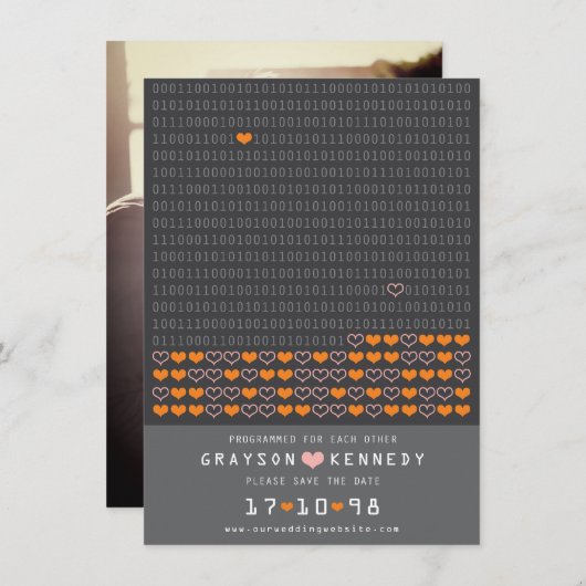 Save The Date Geek Programmé Pour Love Binary Code Enregistrer L (Devant / Derrière)