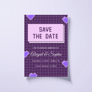 Save The Date Geeky Gamer Adorable Nerdy Pixellée Violet Nerdy