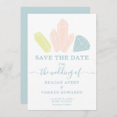 Save The Date Gem Stones Pastel Blue Mariage élégant (Devant / Derrière)