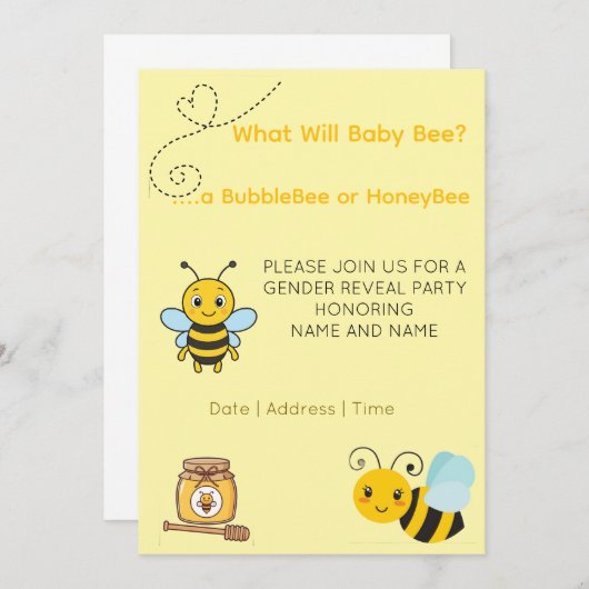 Save The Date Gender Reveal Theme Bee (Devant / Derrière)