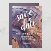 Save The Date Géode agate violet enregistrer la date rose or (Devant / Derrière)