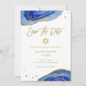 Save The Date Géode Bleu Aquarelle avec Or | Bar Mitzvah (Devant)