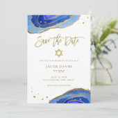 Save The Date Géode Bleu Aquarelle avec Or | Bar Mitzvah (Debout devant)