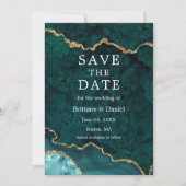 Save The Date Géode d'agate de marbre sarcelle or aquarelle élég (Devant)