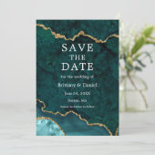 Save The Date Géode d'agate de marbre sarcelle or aquarelle élég (Debout devant)