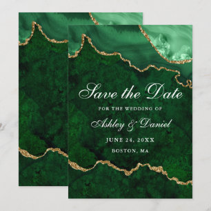 Save The Date Géode d'agate Marbre Vert Or Aquarelle