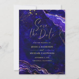 Save The Date Géode géométrique moderne Bleu violet Rose Or Agat