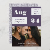 Save The Date Géométrie moderne violet foncé avec texte gras (Devant / Derrière)