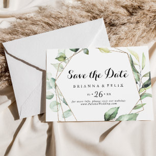 Save The Date Géométrique Elegant Gold Greenery Mariage horizont