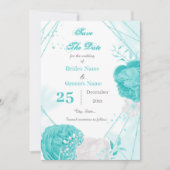 Save The Date géométrique floral blanc turquoise (Devant)