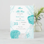 Save The Date géométrique floral blanc turquoise (Debout devant)
