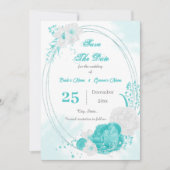 Save The Date géométrique floral blanc turquoise (Devant)