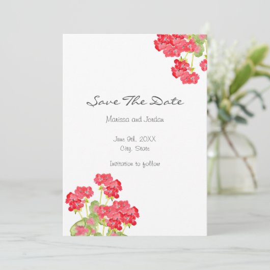 Save The Date Geraniums d'aquarelles rouges 2 (Debout devant)
