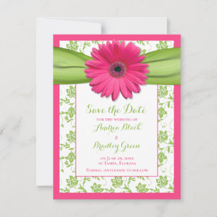 Save The Date Gerber rose Vert Floral Damask Enregistrer la cart