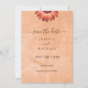 Save The Date Gerbera Flower sur Mariage de pêche Abstrait