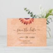 Save The Date Gerbera Flower sur Mariage de pêche Abstrait (Debout devant)