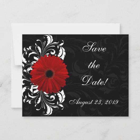 Save The Date Gerbera marguerite rouge, noir et blanc à longues  (Devant)