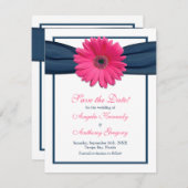 Save The Date Gerbera rose avec ruban de la Marine Enregistrer l (Devant / Derrière)