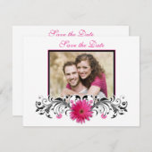 Save The Date Gerbera rose noir blanc floral Enregistrer la cart (Devant / Derrière)
