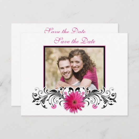 Save The Date Gerbera rose noir blanc floral Enregistrer la cart (Devant / Derrière)