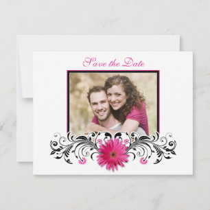 Save The Date Gerbera rose noir blanc floral Enregistrer la cart
