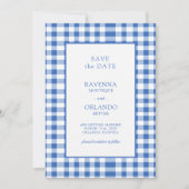 Save The Date Gingham à carreaux bébé bleu mariage rustique (Devant)