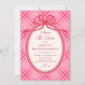 Save The Date Gingham à ruban rose (Devant)