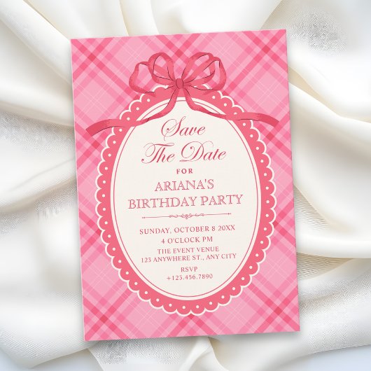 Save The Date Gingham à ruban rose