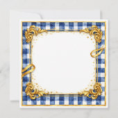Save The Date Gingham Luxe Moderne Tendance Chic Bleu Blanc Or (Dos)