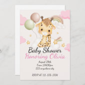Save The Date Giraffe rose baby shower fille (Devant / Derrière)