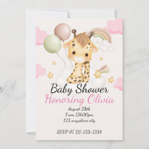 Save The Date Giraffe rose baby shower fille