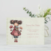 Save The Date Girl with A Frog Doll Cute Whimsical Birthday (Debout devant)