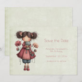 Save The Date Girl with A Frog Doll Cute Whimsical Birthday (Devant / Derrière)