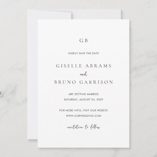 Save The Date Giselle Classic Monogramme Mariage élégant (Devant)