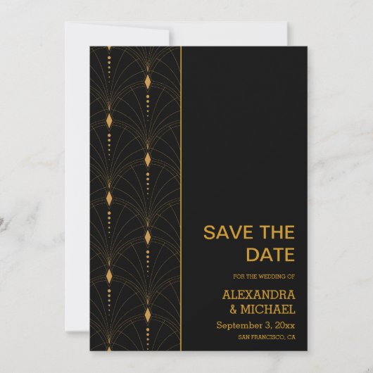 Save The Date Glam Art Déco Black Gatsby 1920 Style Mariage (Devant)