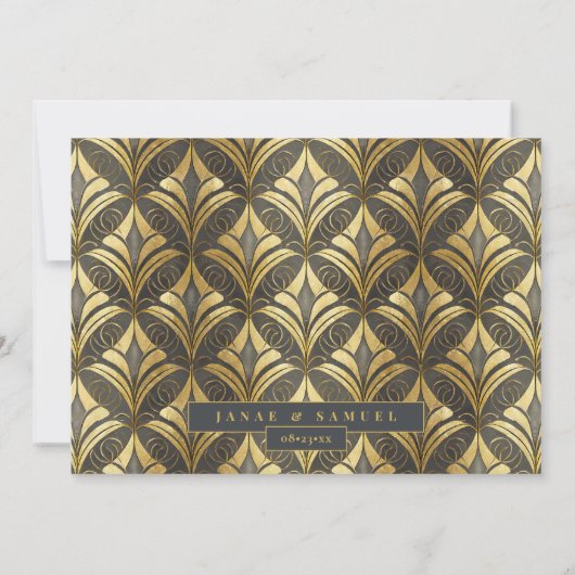Save The Date Glam Art Deco Mariage Noir/Or ID1033 (Dos)