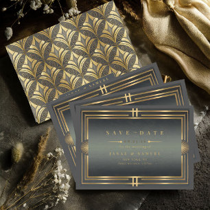 Save The Date Glam Art Deco Mariage Noir/Or ID1033