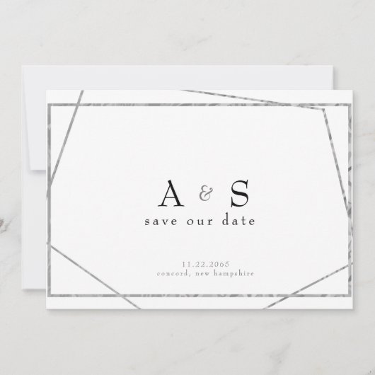 Save The Date Glam Black & Metallic Silver Enregistrer la date (Devant)