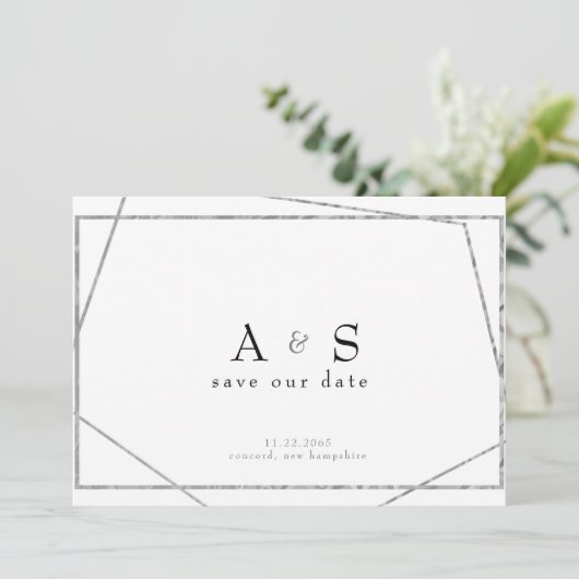 Save The Date Glam Black & Metallic Silver Enregistrer la date (Debout devant)