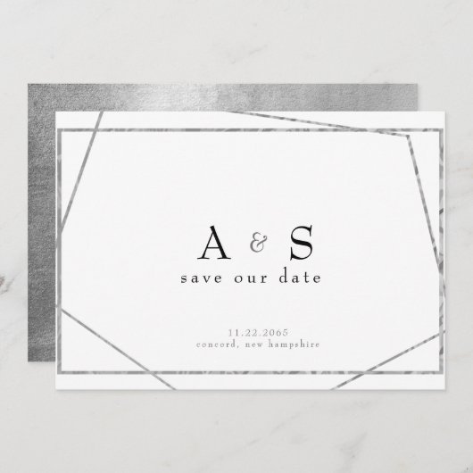 Save The Date Glam Black & Metallic Silver Enregistrer la date (Devant / Derrière)