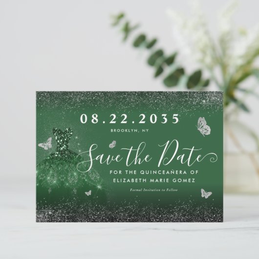 Save The Date Glam Emerald Green Parties scintillant Argent Gown (Debout devant)