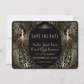 Save The Date Glam Gold Art Déco Peacocks Mariage Enregistrer La (Devant)