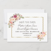 Save The Date Glam Gold Blush Rose Floral Enregistrer La Date (Devant)