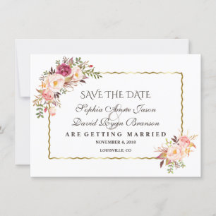 Save The Date Glam Gold Blush Rose Floral Enregistrer La Date
