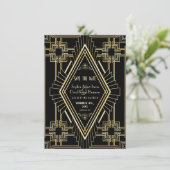 Save The Date Glam Gold et Black Great Gatsby Enregistrer la dat (Debout devant)