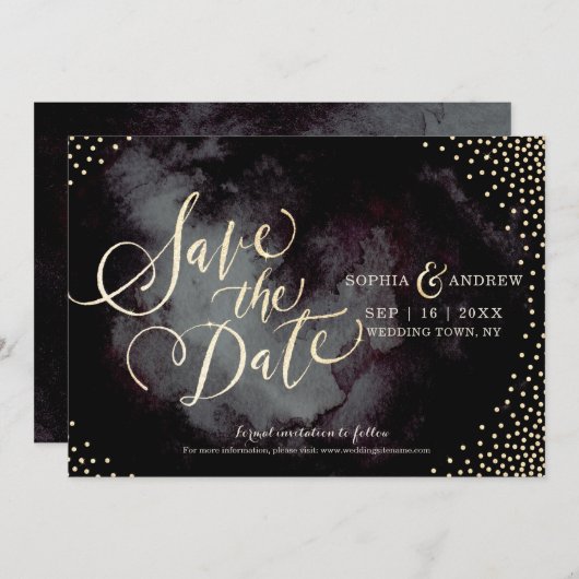 Save The Date Glam moderne noir or calligraphie enregistrer la d (Devant / Derrière)