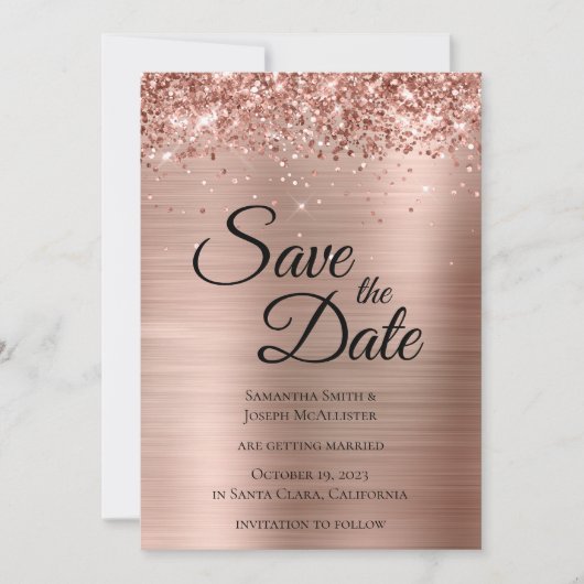 Save The Date Glam Rose brillant Parties scintillant or brillant (Devant)
